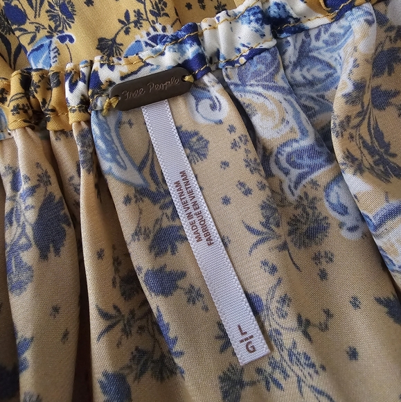 Free People Soli Mini In Golden Hour Floral Deep V-Neck Long Sleeve Dress Size L - Picture 7 of 9